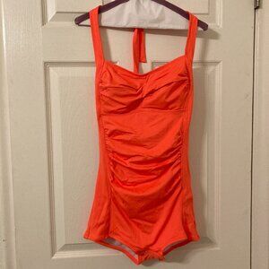 NWOT, SZ M, Pin Up Style, Boyleg One-Piece Swim Romper, Yum Yum Orange